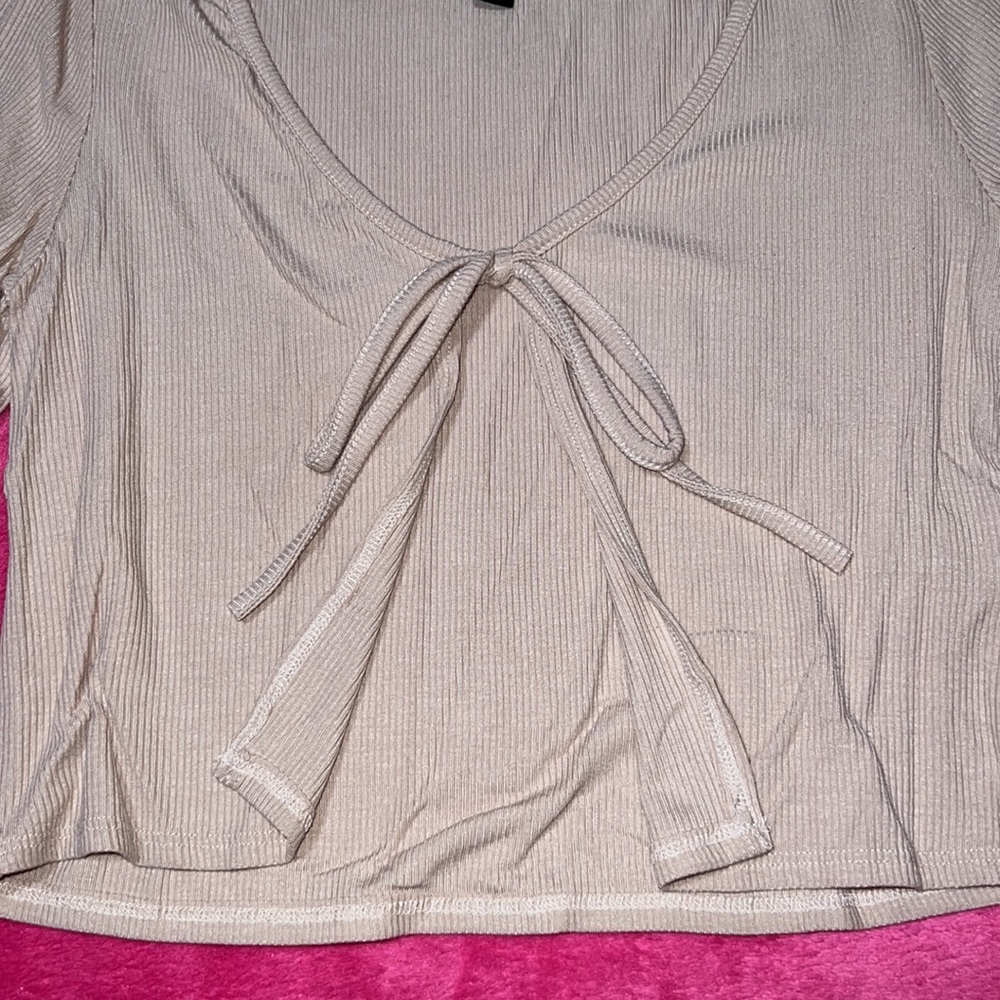 Beige Front Tie Cardigan - Picture 2 of 3